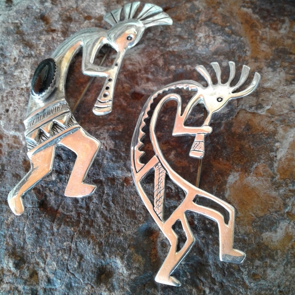 Sterling Silver Set of 2 KOKOPELLI Pins - Picture 2 of 9